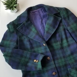 Green and Blue Plaid Women's Jacket